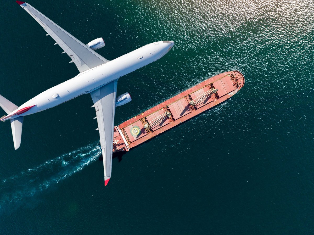 Container ship sailing at sea