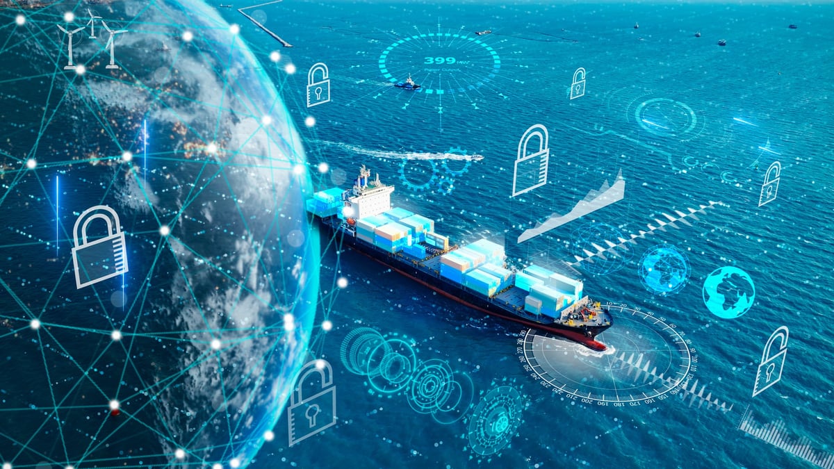 Smart port container ship with digital logistics technology